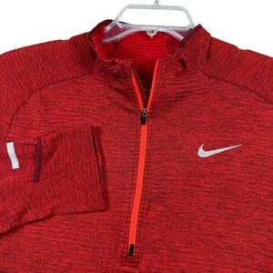 Nike Dri Fit Red Heathered Quarter Zip Long Sleeve Athletic Pullover Men's Large